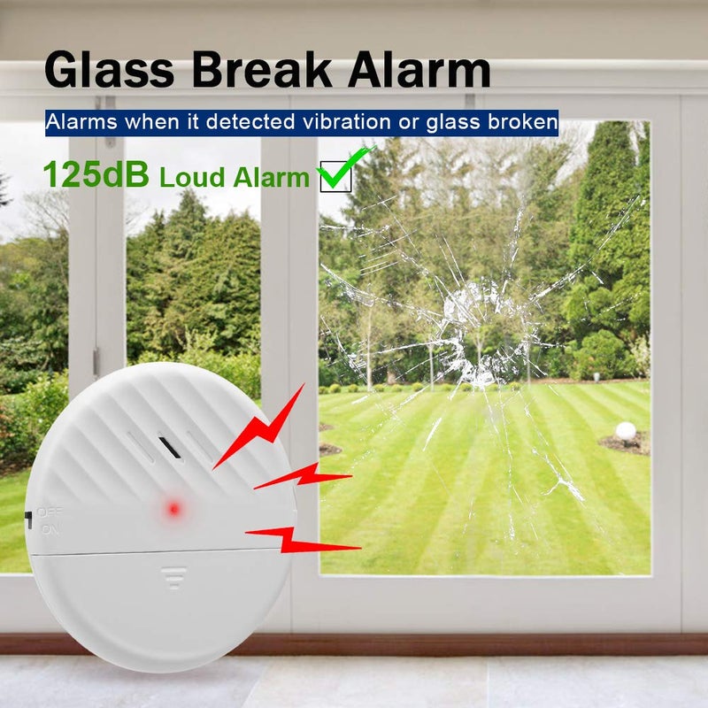 Wsdcam Glass Break Sensor Alarm 125dB Ultra-Slim Wireless Glass Break Detector Window Alarm Vibration Sensor for Home Window and Door Security (8) - Image 2